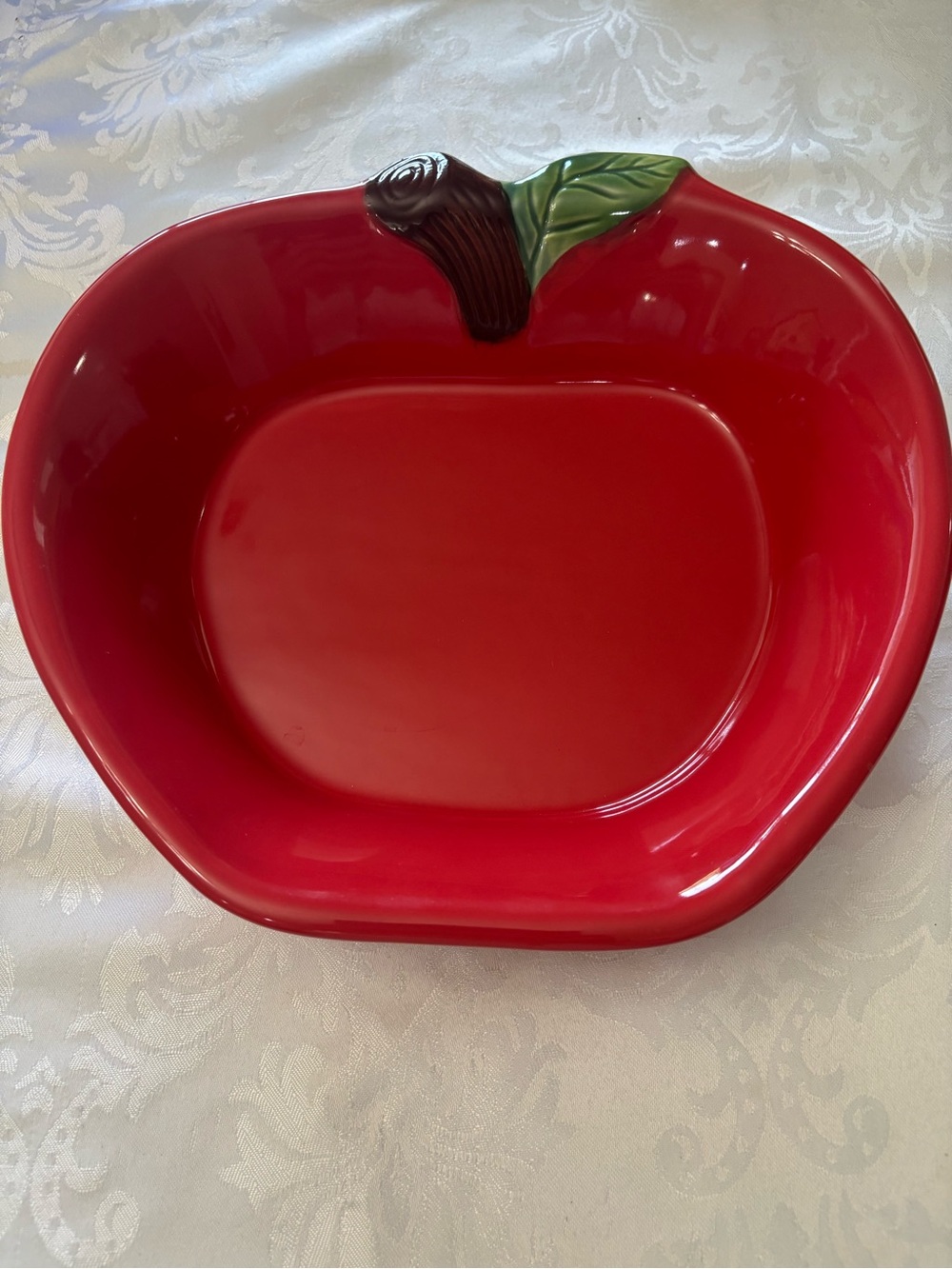 Vintage Plentiful Pantry Ceramic Apple Pie Dish Red  Baking Bowl cottagecore